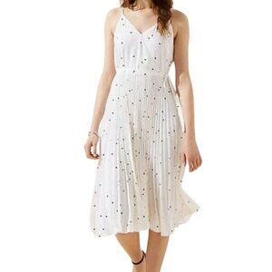 Loft White Polka Dot Midi Pleated Adjustable Strap Plus Size 24